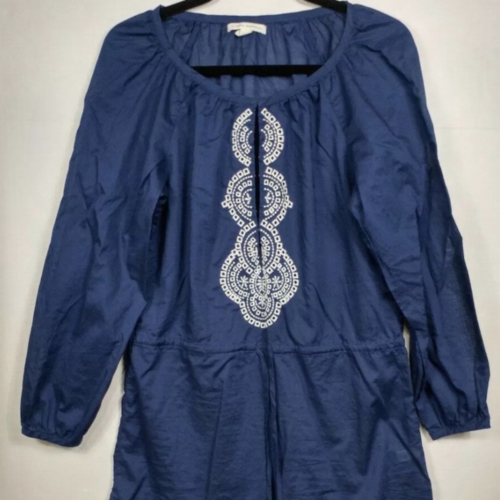 Banana Republic  Blue Tunic Blouse embroidered